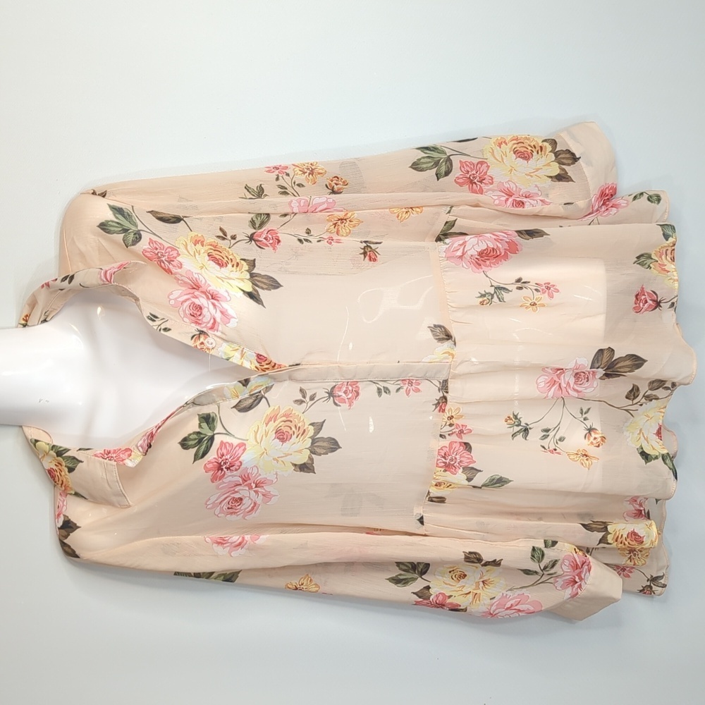 Cupio Coral Floral Roll Tab Peplum Blouse Womens Sm. NWT Baby Doll Priarie